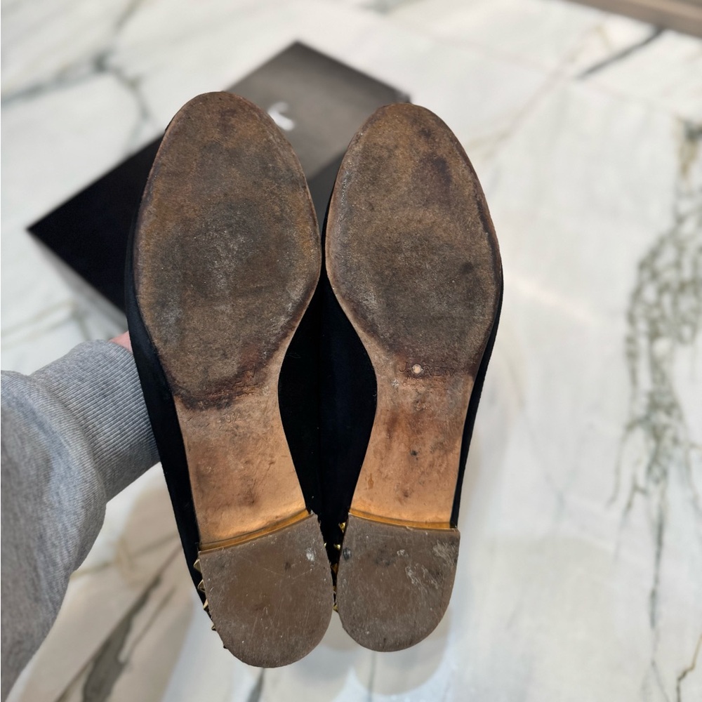 J. Crew Black Suede Ballet Flats with Gold Studded Heel.Size 9 1/2 Made in italy - Picture 8 of 16